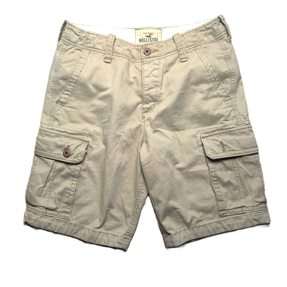 Hollister Cargo Shorts Mens 31 Khaki Tan Cotton Button Pocket Casual Y2K
